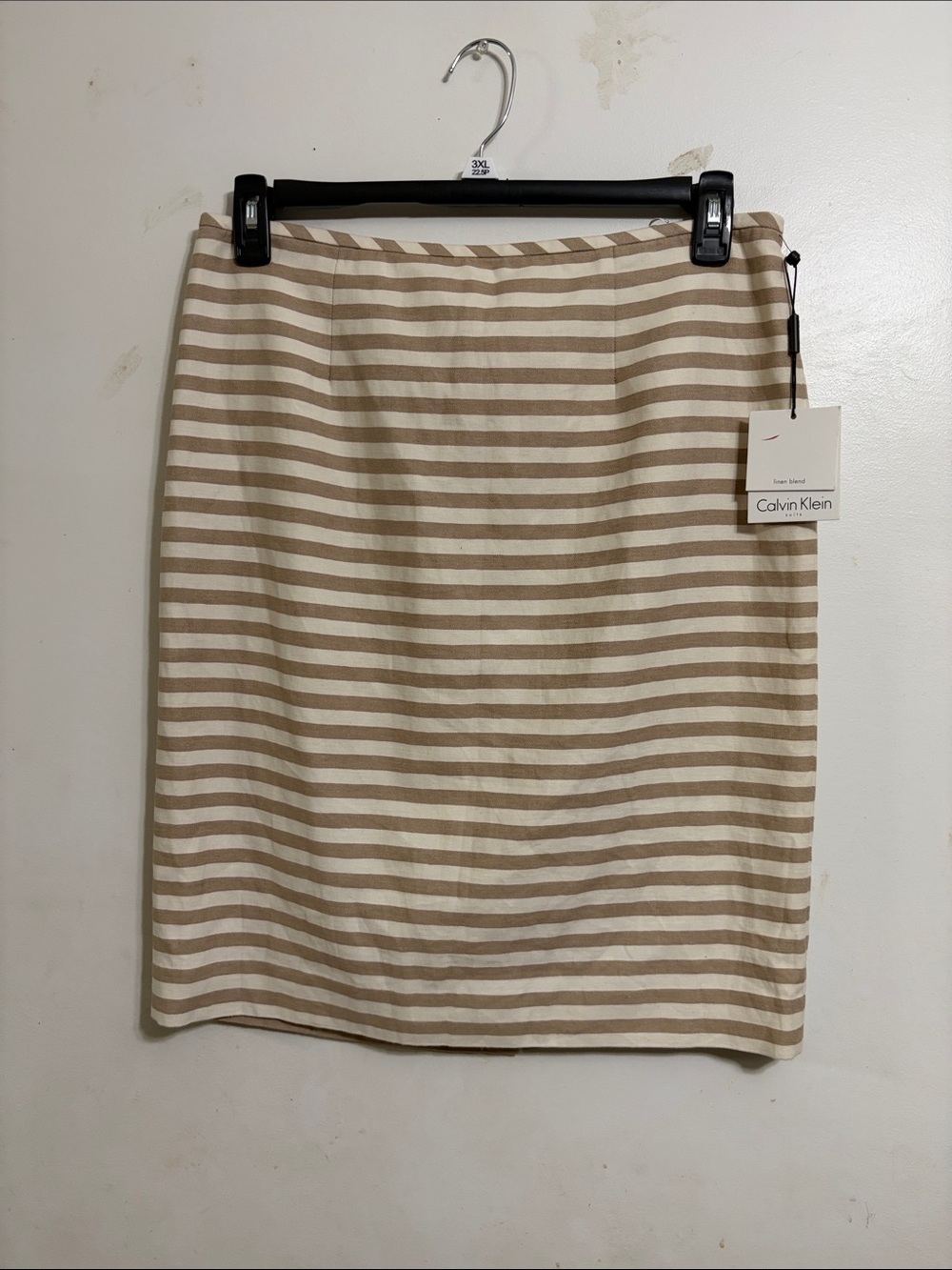 Calvin Klein Beige & White Striped Pencil Skirt